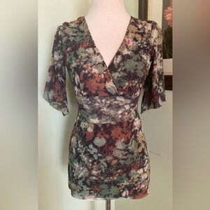 Anthropologie Sweet Pea Stacy Frati Mesh Empire Waist Top floral XS S